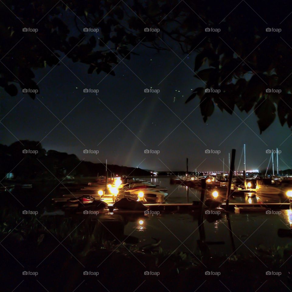 Night on the marina . A long exposure night shot of a marina on the Hudson River in upstate New York. 