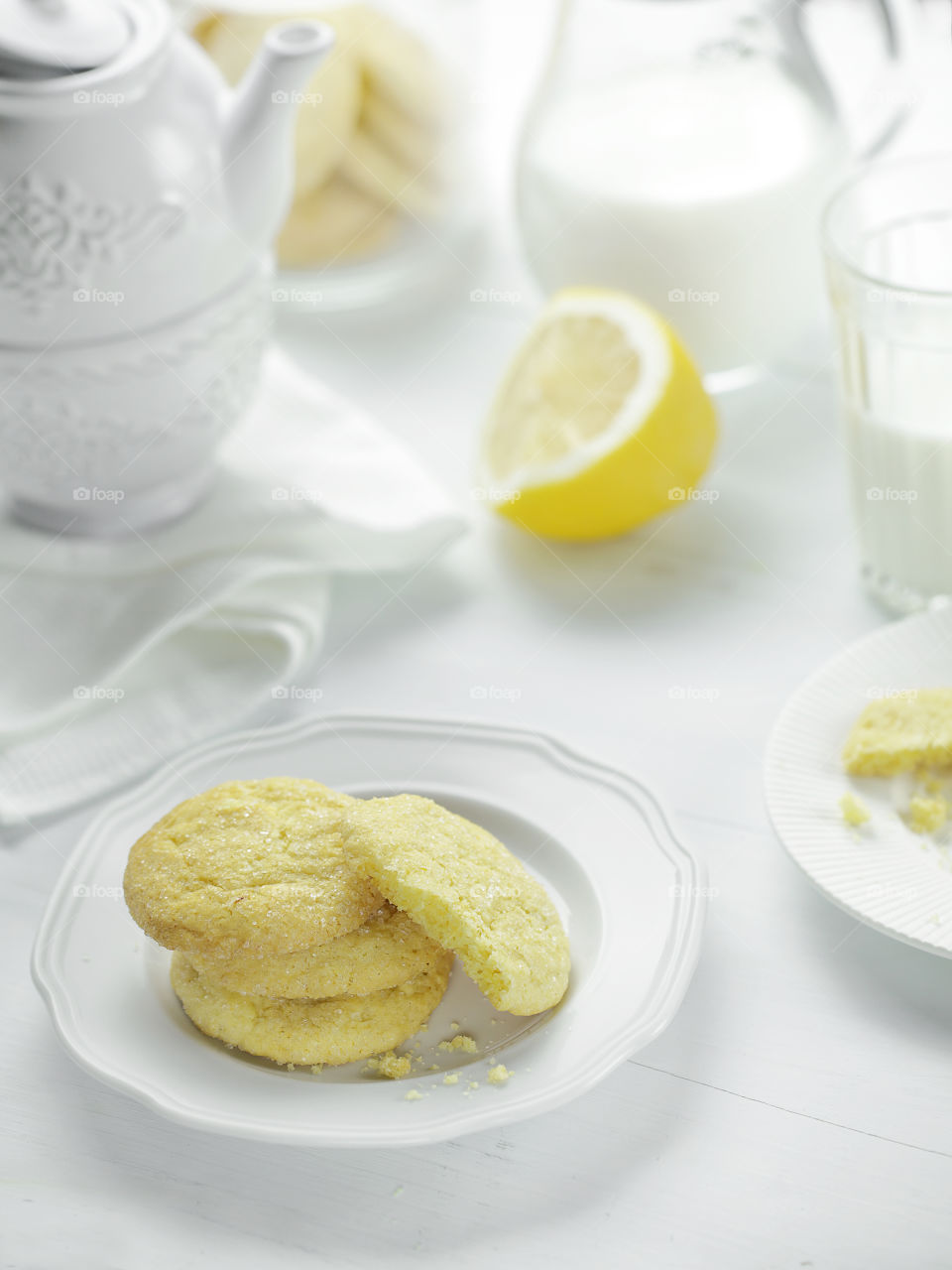 Lemon cookies on white table 