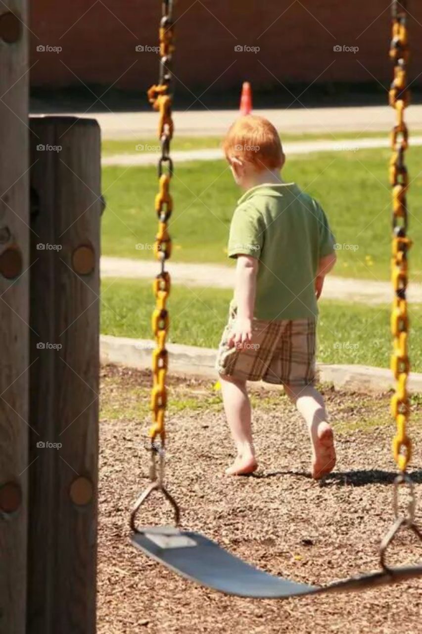 My nephew playing barefoot