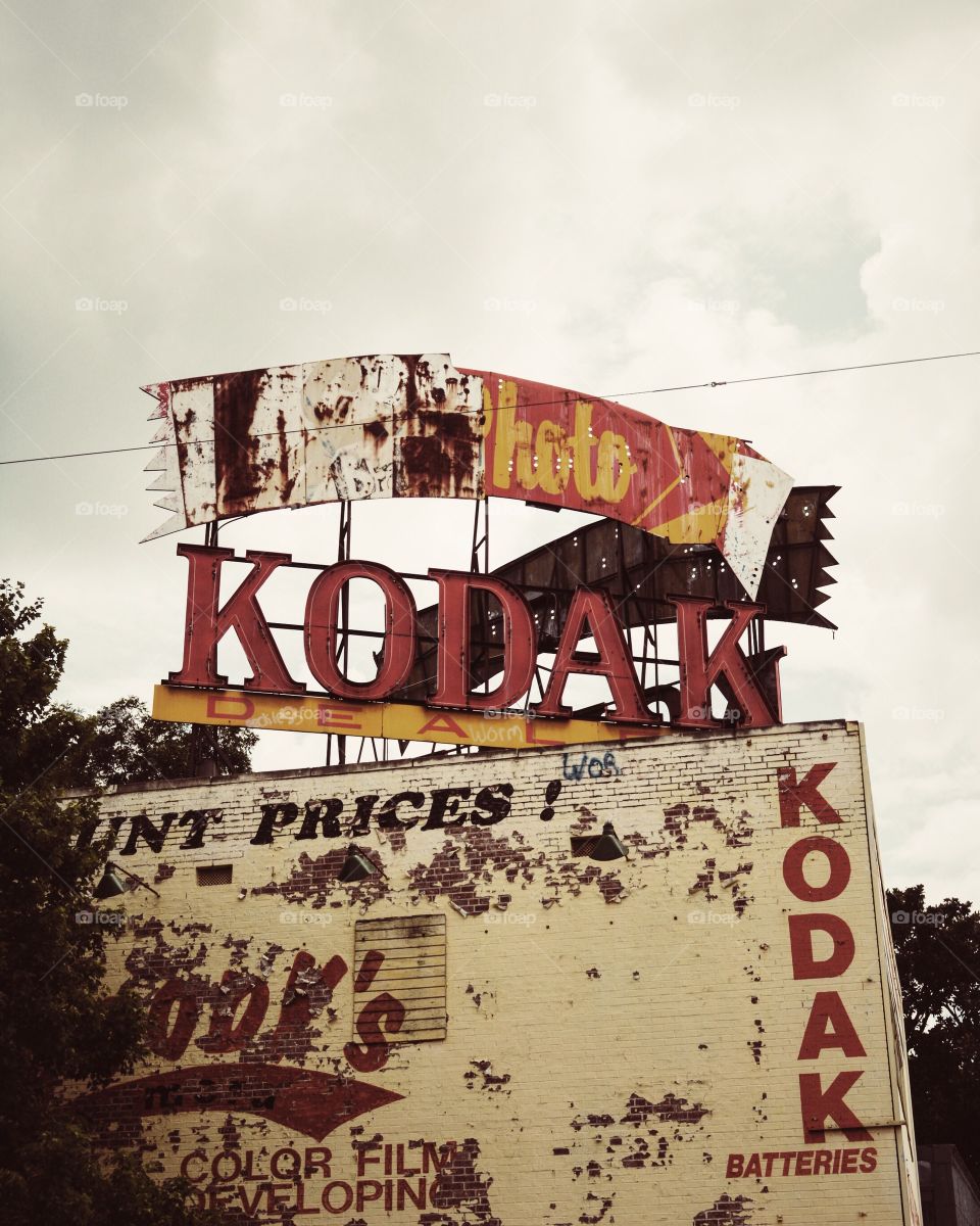 Vintage Kodak sign and abandoned store in Atlanta. 