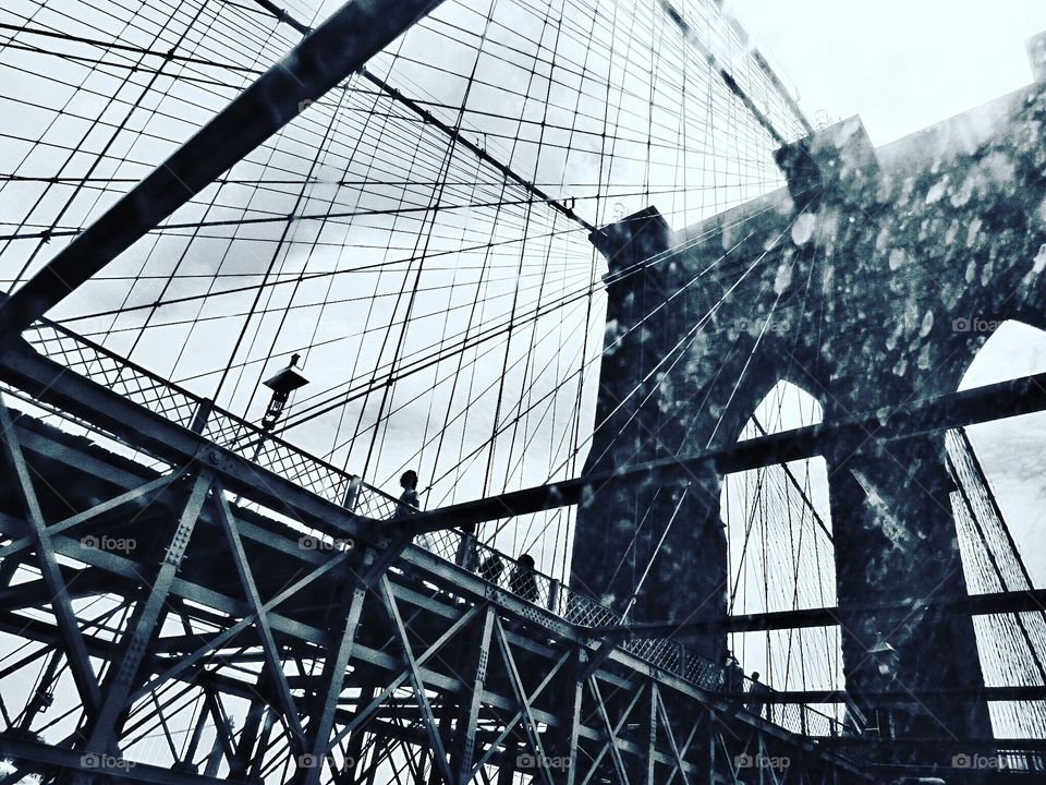 Black and white of Brooklyn Bridge in New York