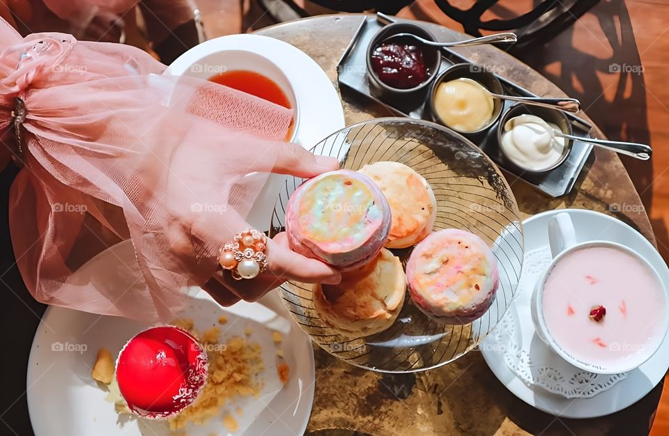 pastel rainbow cookie tea time