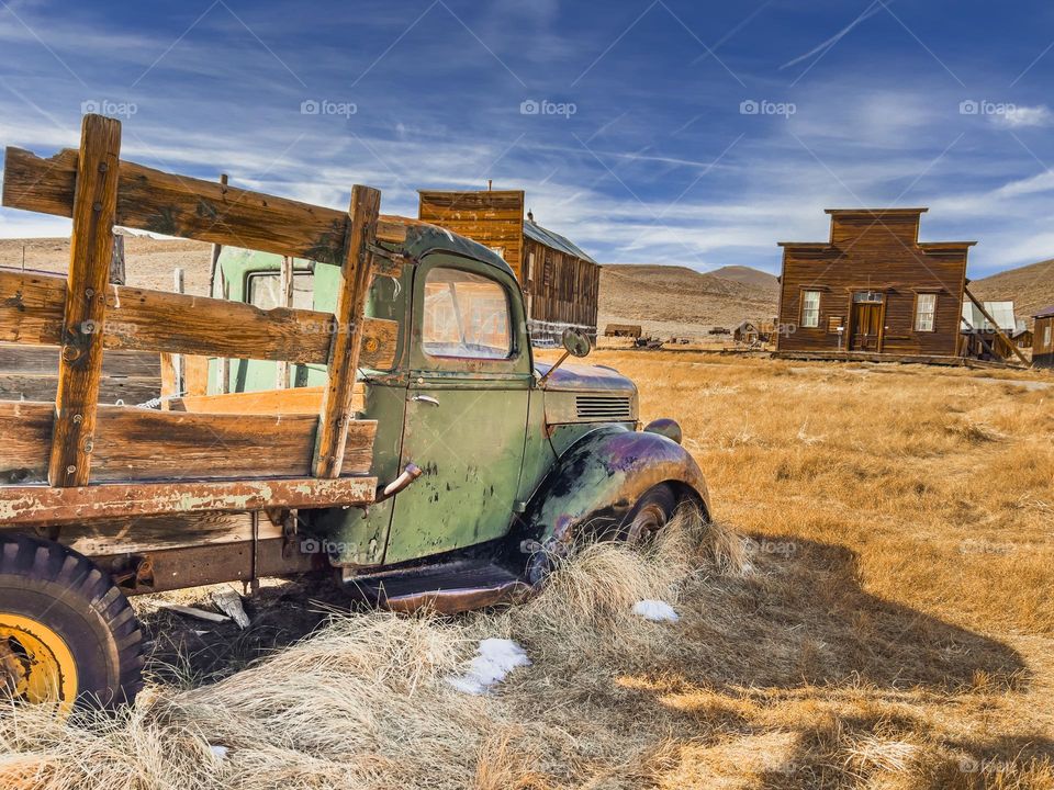 Old pickup truck in Wild West ghost town in the US.