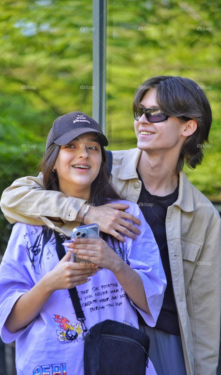 young people in love laughing