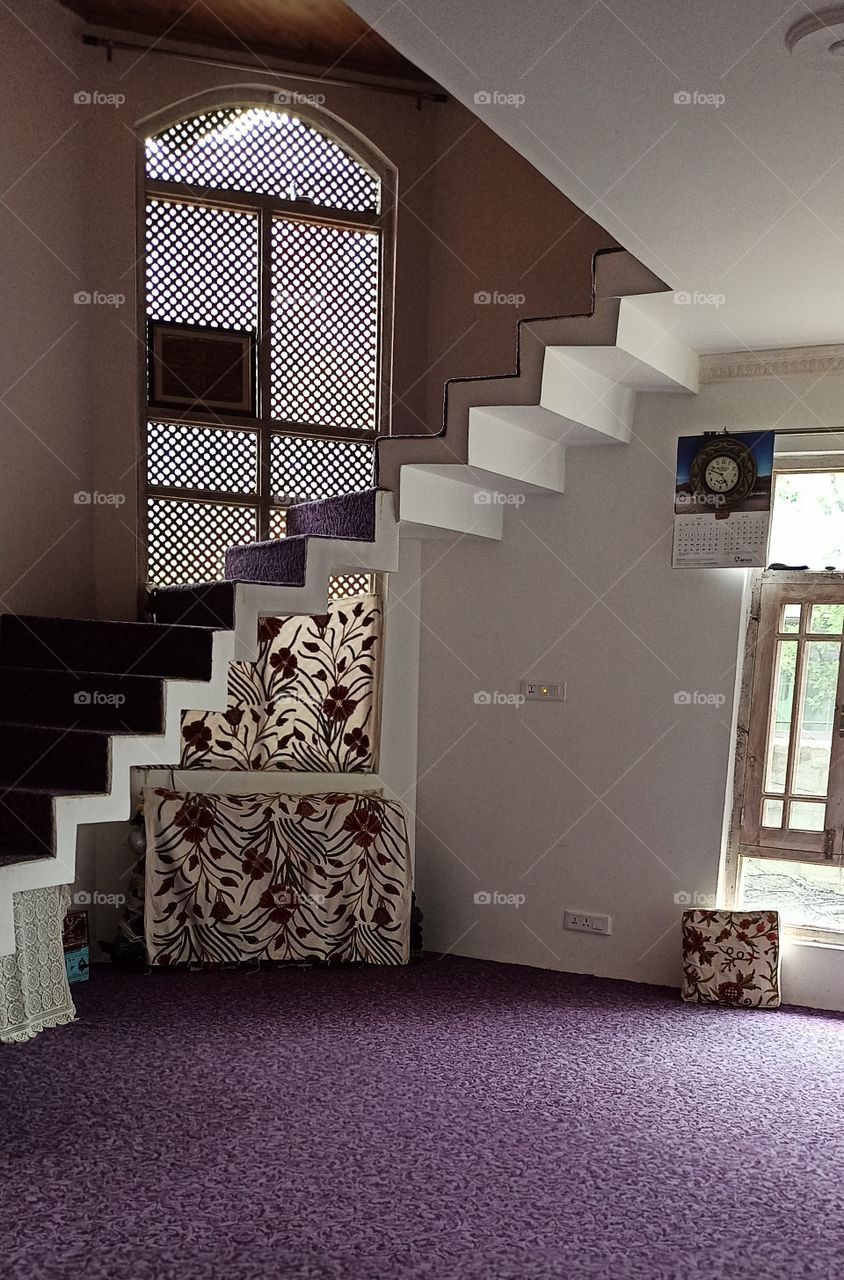 A beautifully constructed Stair made  in a House in Shopian town  in Kashmir J&K IND. 
This  image reflects a lot about the skills of Kashmiri  Workmen...