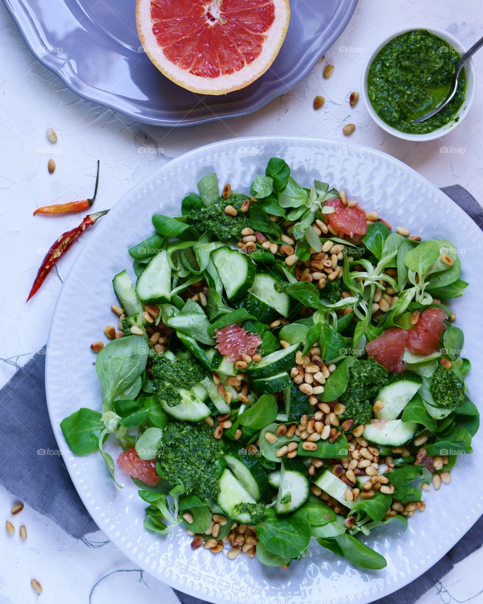 Close-up of healthy green salad