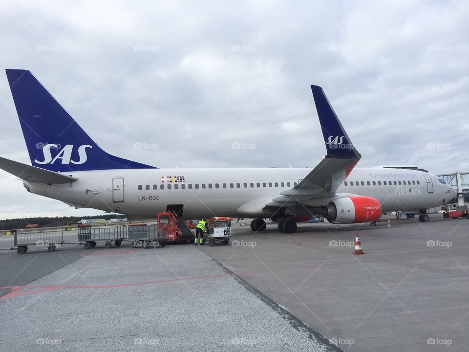SAS Airlines plane Cicilia Viking LN-RGC Boeing from 2013 here on Arlanda Airport in Stockholm Sweden.