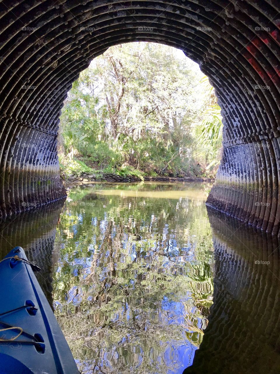 Beautiful tropical scenery reflected into a river tunnel found while kayaking