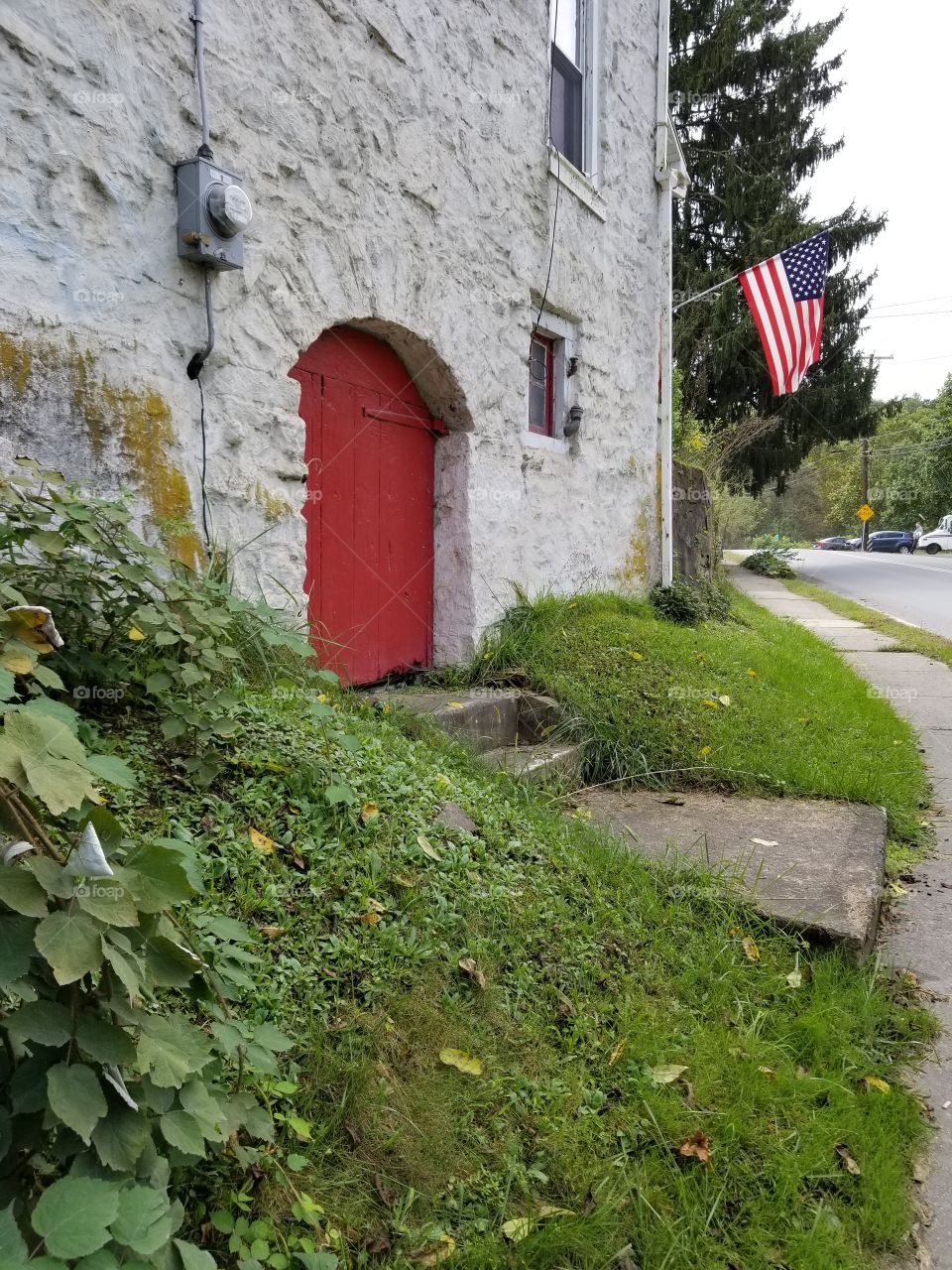 the red door and American flag