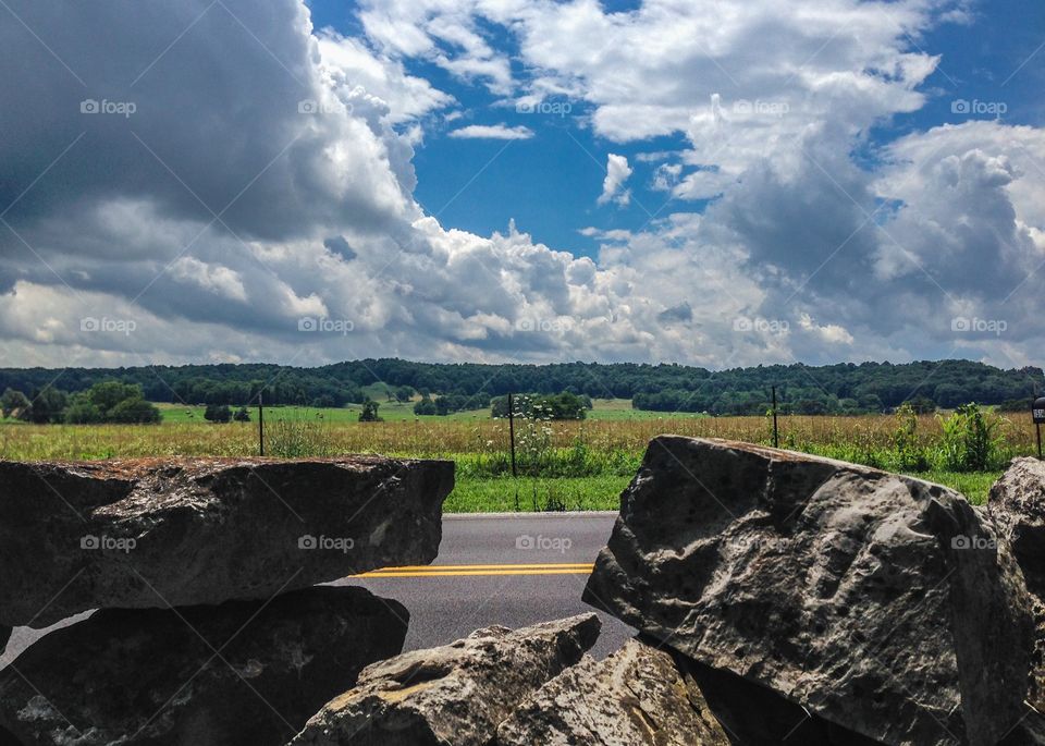 Rock view of farm field 