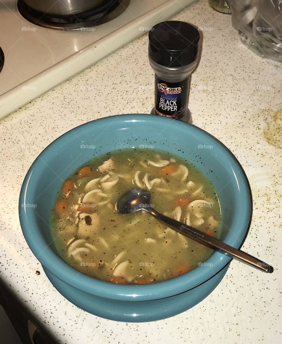 Home cooked chicken noodle soup ready for consumption. It is good for one’s soul and warms the heart.