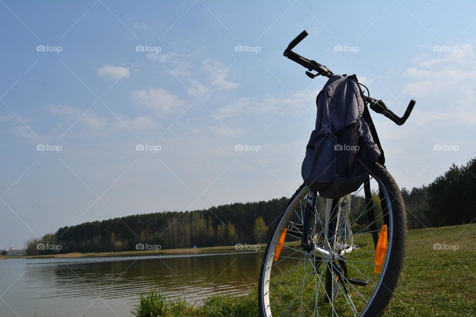 bike on a lake shore beautiful nature landscape