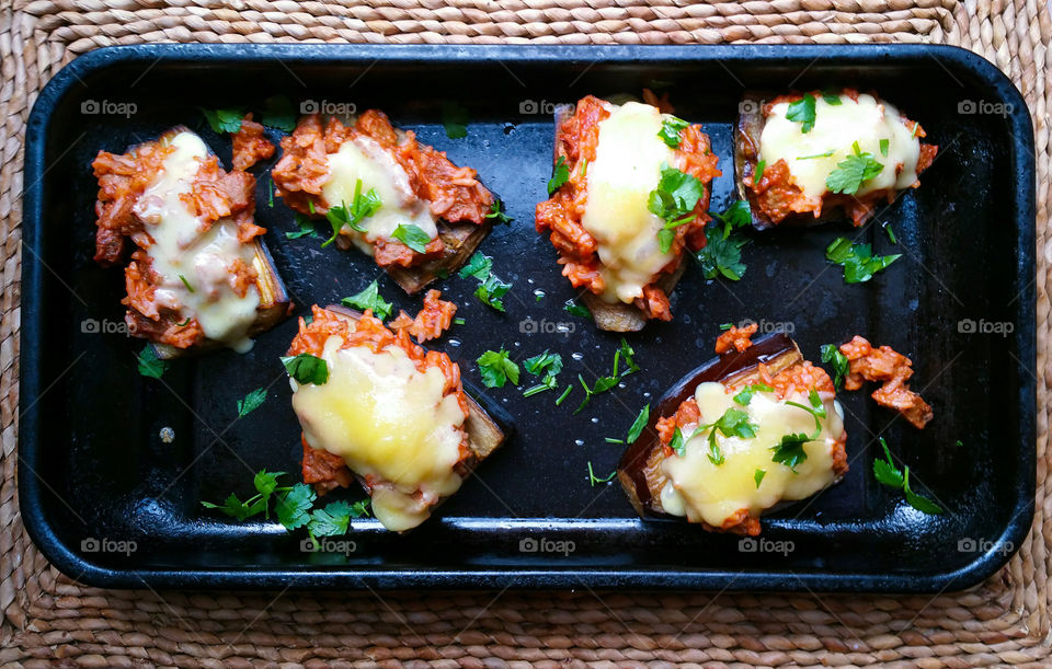 A vegetarian version of stuffed aubergines