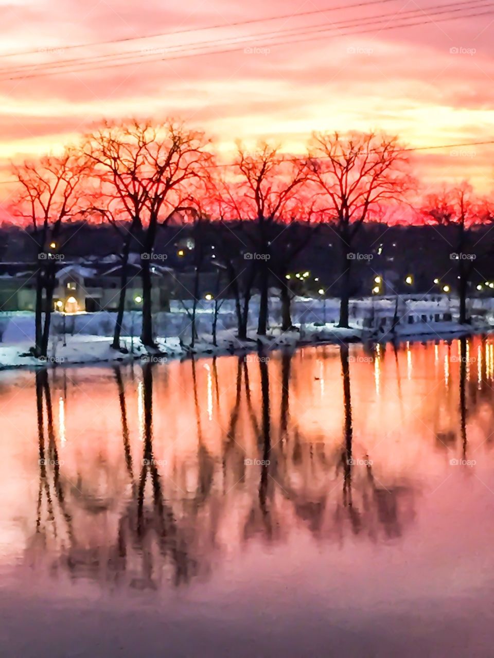 Sun Setting on Winter Wonderland Riverscape