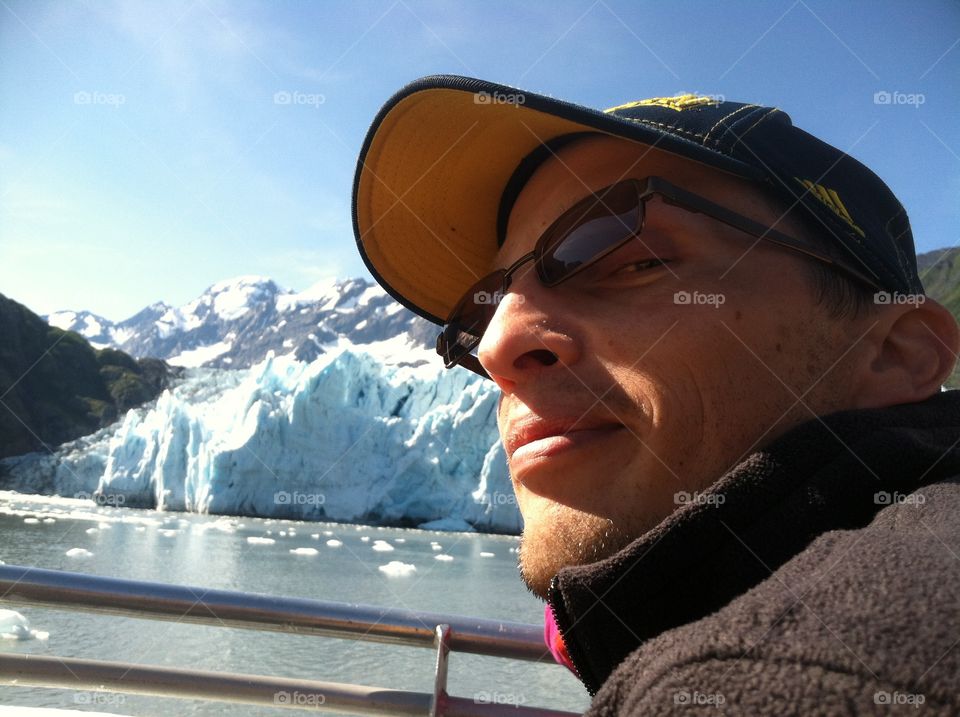 Selfie viewing glacial calving Alaska