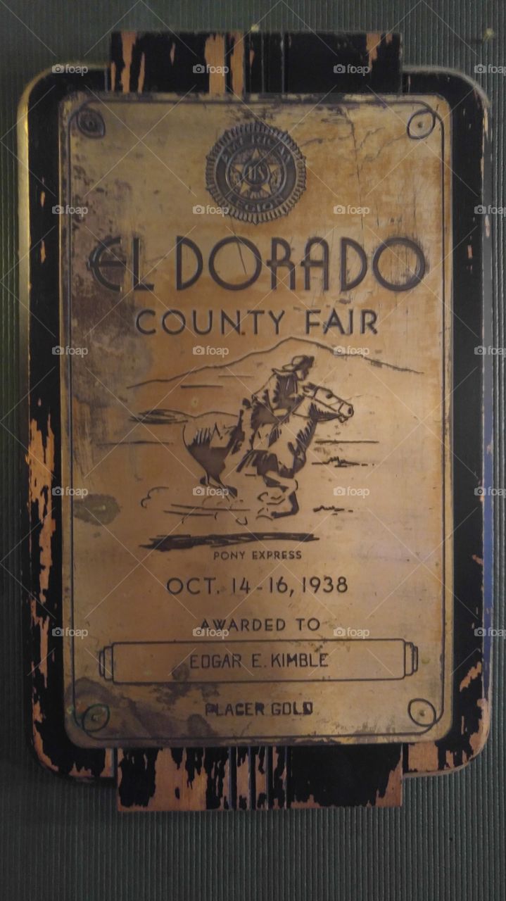 El Dorado County Fair award plaque