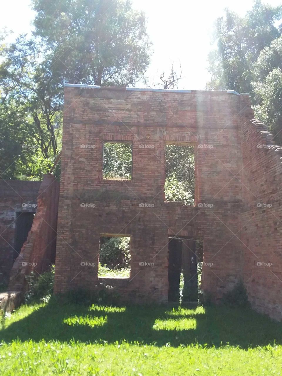 Old red brick building fallen