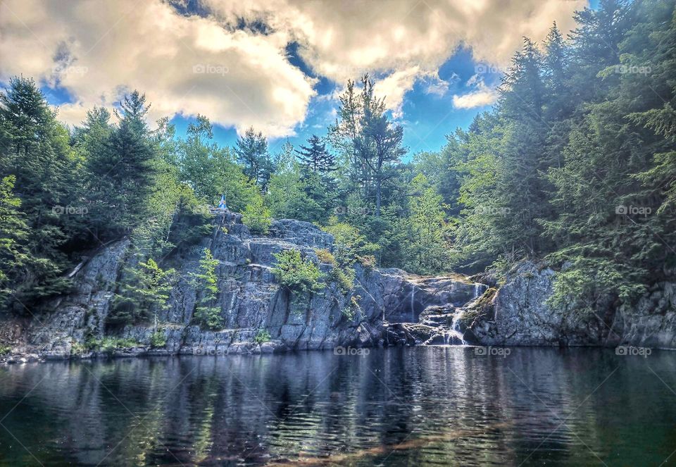 Scenic view of a small waterfall.