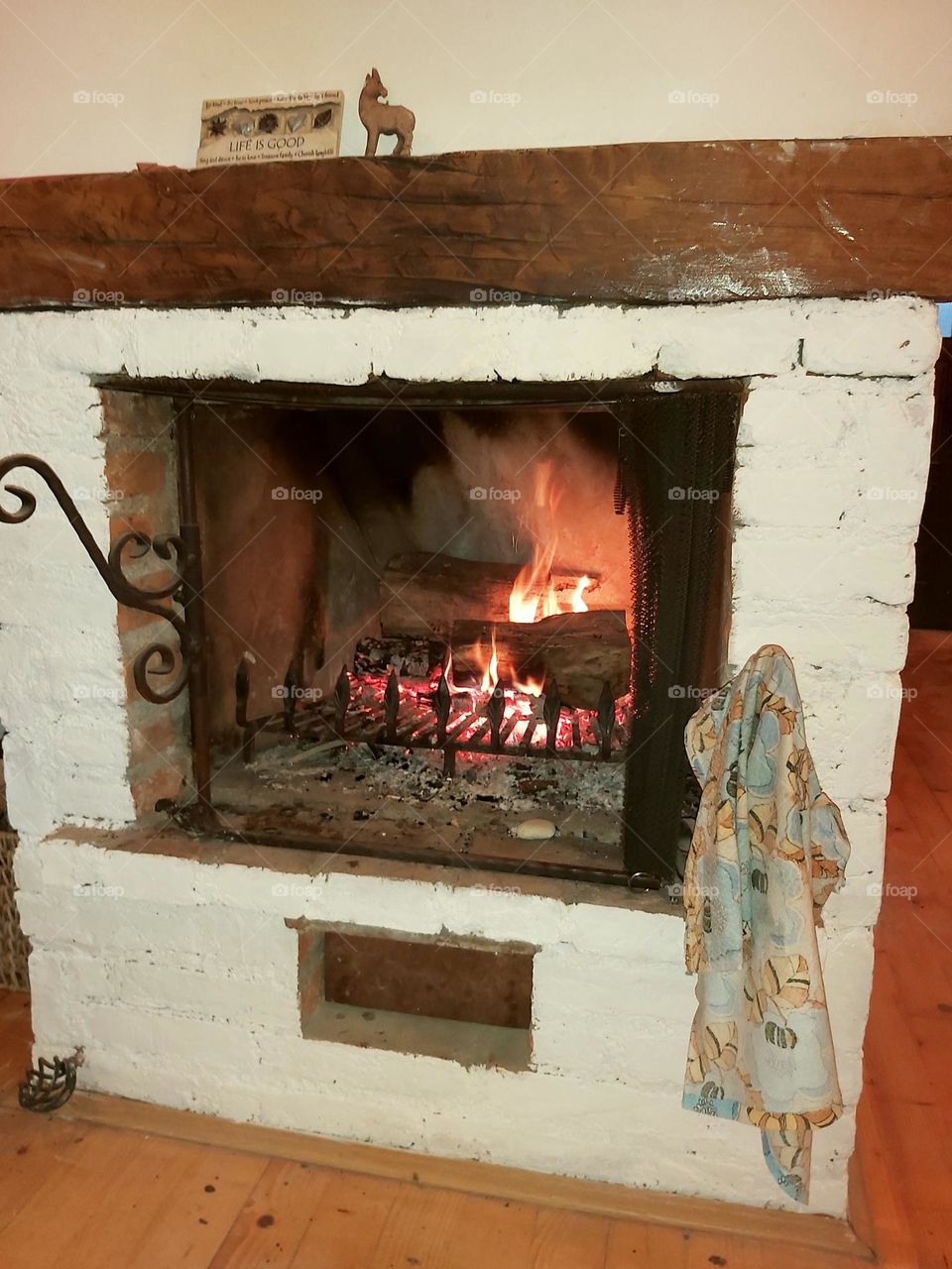 Fired up fireplace, getting warm