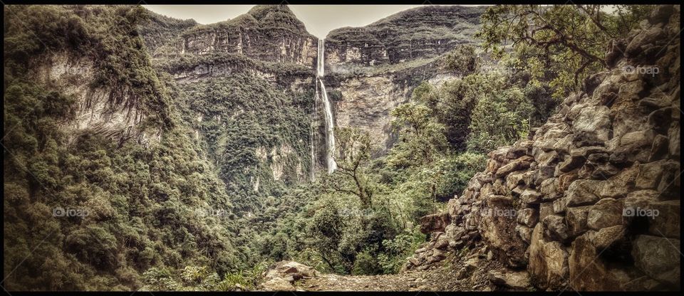 Gocta falls in Peru. Gocta is the third tallest water falls in the world. Amazing, uh?