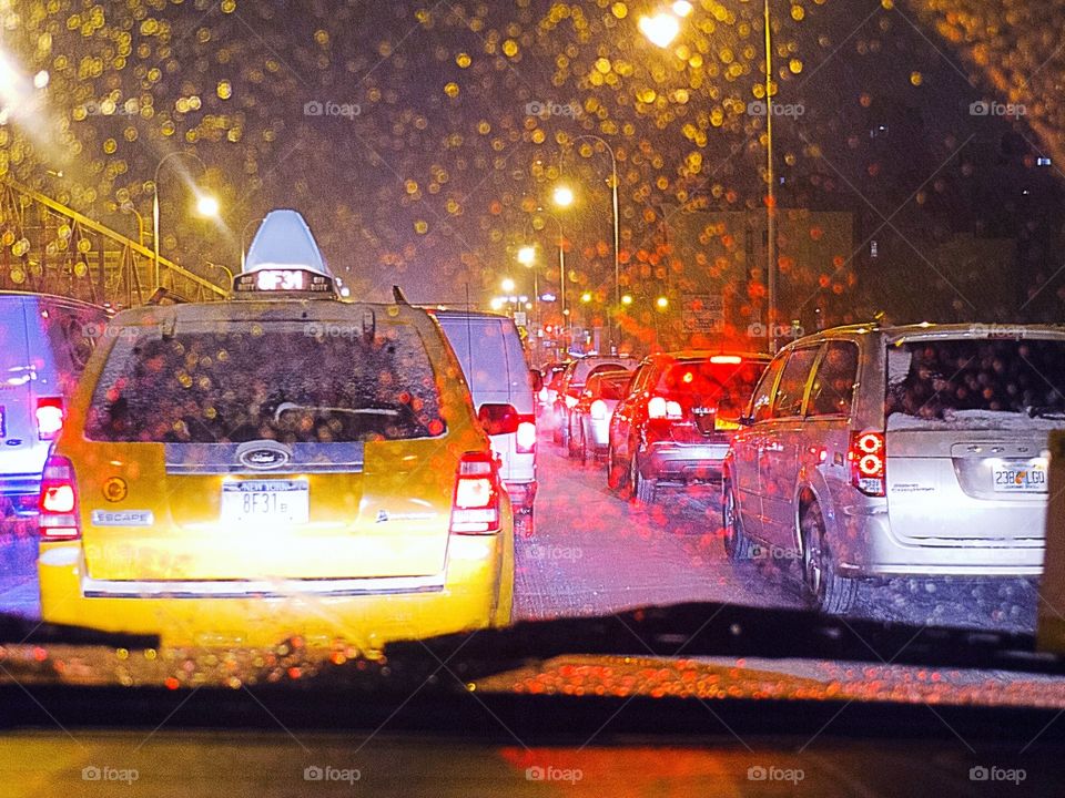 Rainy night driving in NYC