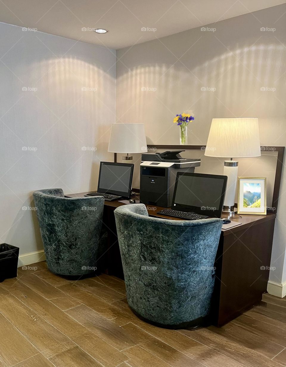 Workplace at a table with a computer