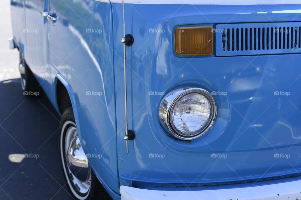 Blue paint on a classic van.