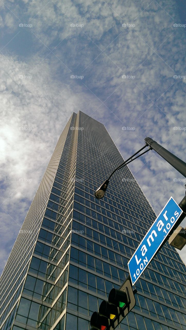 Looking Up in Downtown Dallas. Corner of Lamar and Main Street in Dallas, TX