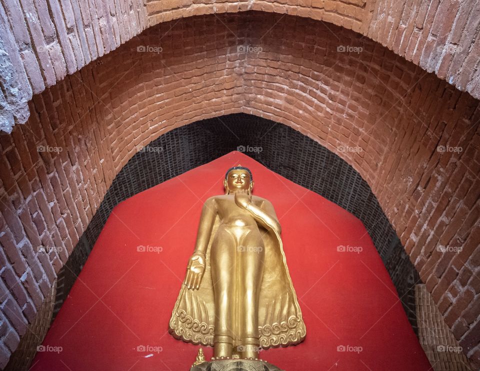 Bagan/Myanmar-April 15 2019:The buddha at shwesandaw pagoda is the most famous place to see sunrise and sunset place in Bagan