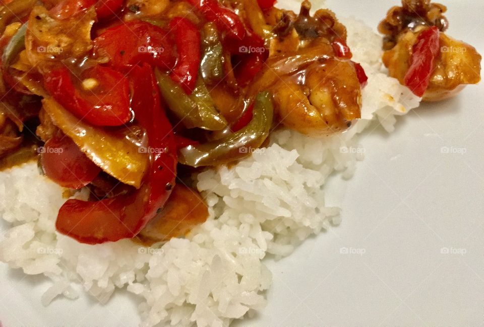 Homemade rice with spicy prawn 🦐 