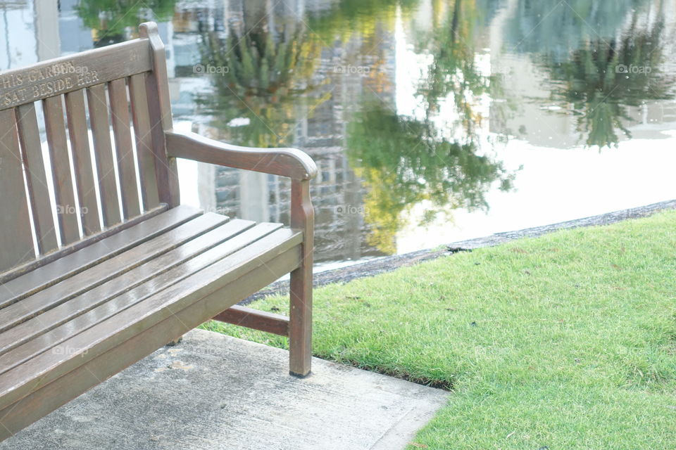 Relaxation in the garden. Stunning reflection on the water can be seen on a sunny day.