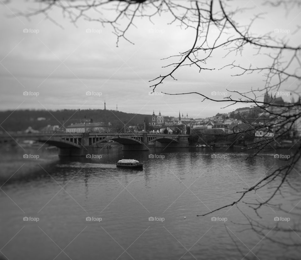 Vlata River in Grey tones, looking towards the Prague castle. Great memories of my time there studying.