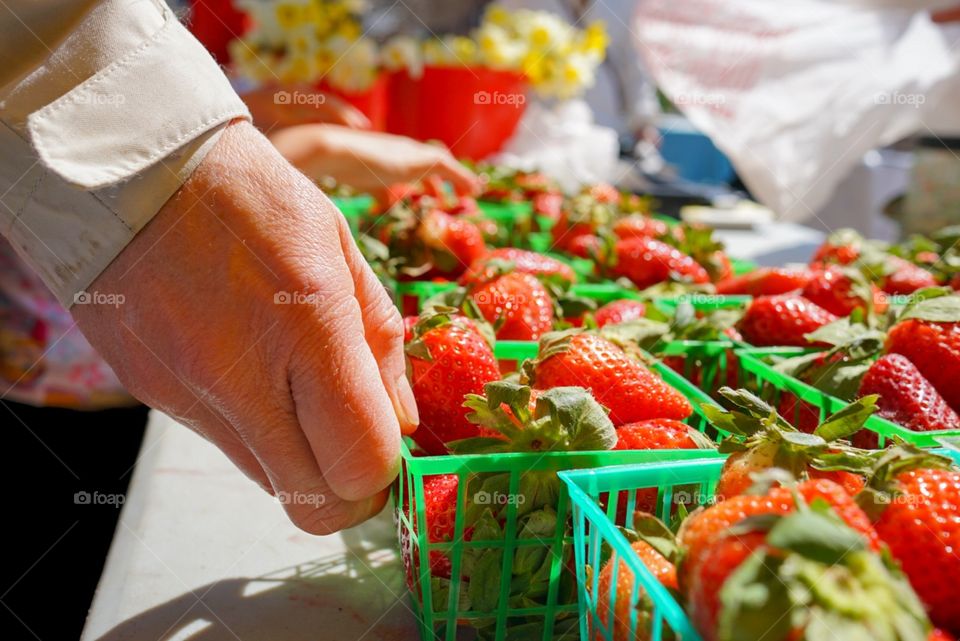 Strawberries at a farmers market. 