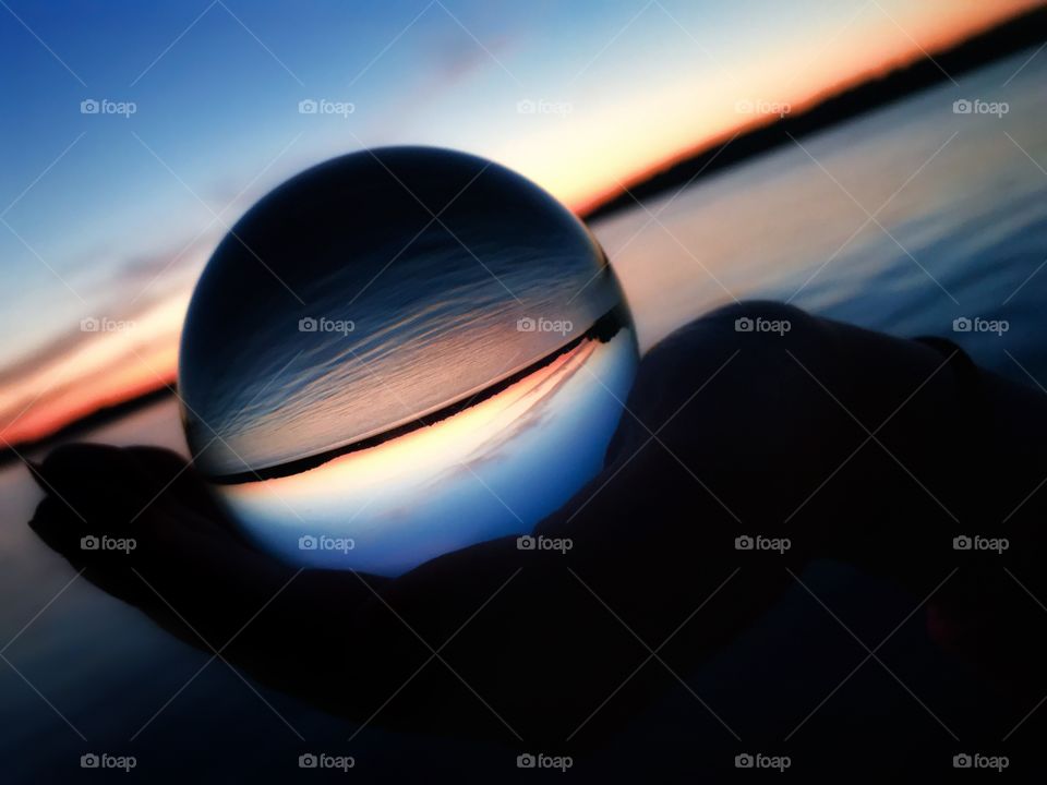 Sunset over Hamlin Lake through a lens ball—taken in Ludington, Michigan 