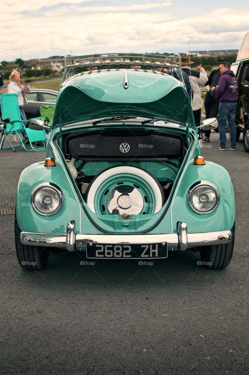 Closeup shot of old timer vintage car volkswagen beetle