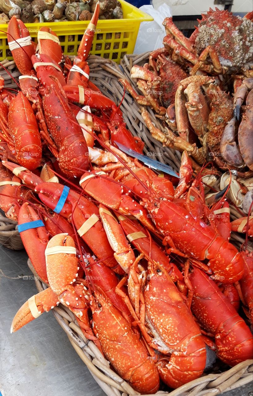 Cooked lobsters on the market of Trouville