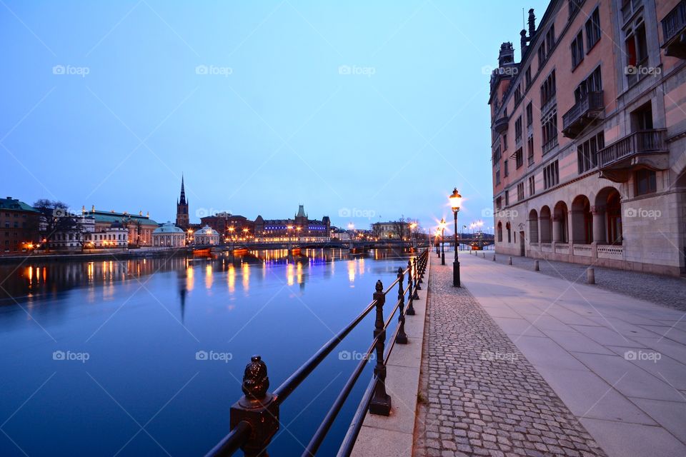 On the banks of Stockholm during the blue hour 