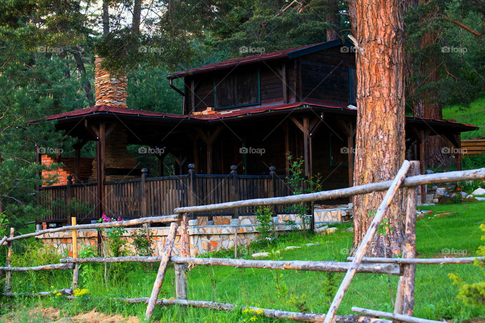 wooden villa in bulgarian spring forest