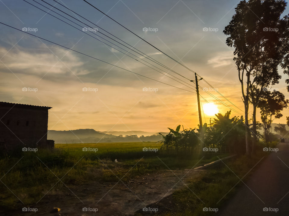 when i do traveling in my way this beautiful sunrise come up to greet my travel. it's really really yellow sunrise, really beautiful