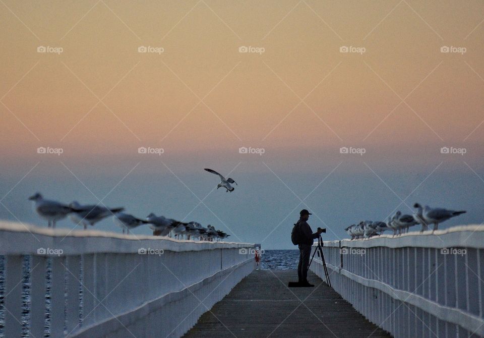 Silhouette of person standing with tripod