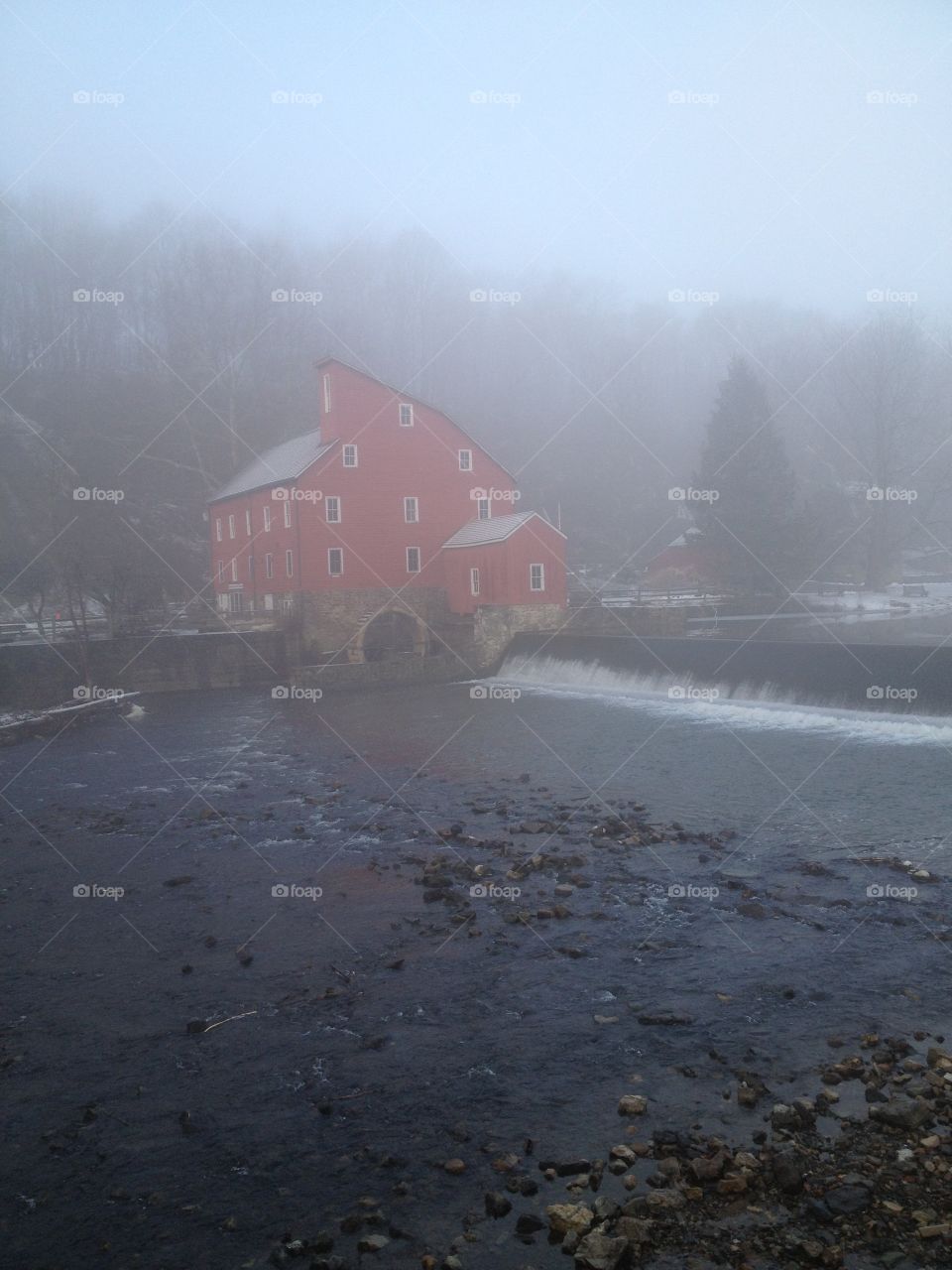 Red mill in winter 
