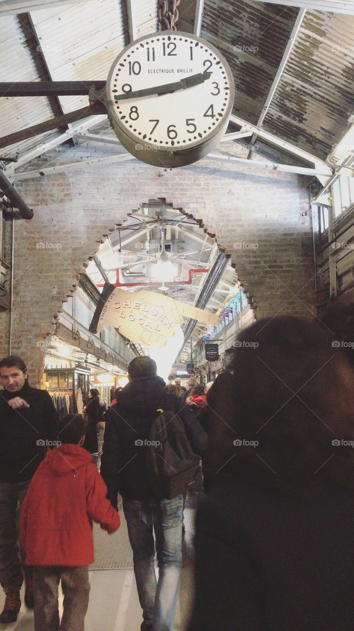 Chelsea Market in NYC. Big apple Favorite places. Market, indoor, architecture, clock, time, people 