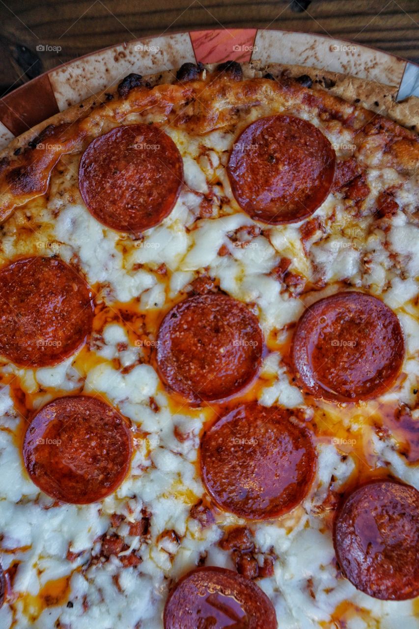 High angle view of pizza on table