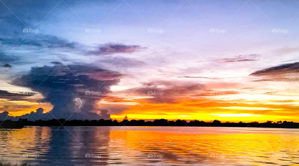 Sunset view over lake