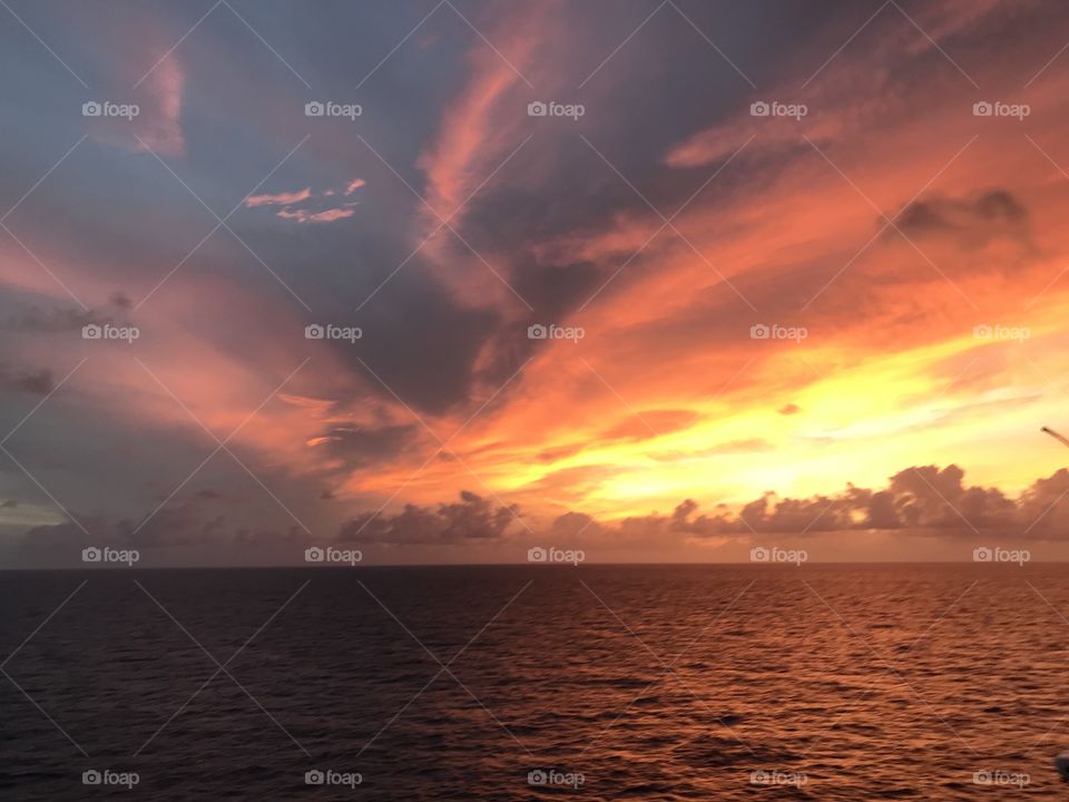 Amazing sunset from a cruise ship 