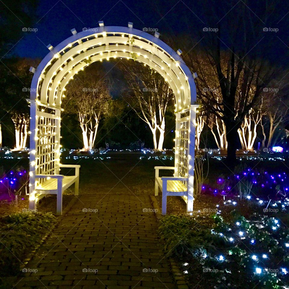 Gazebo decorated with lights for celebration