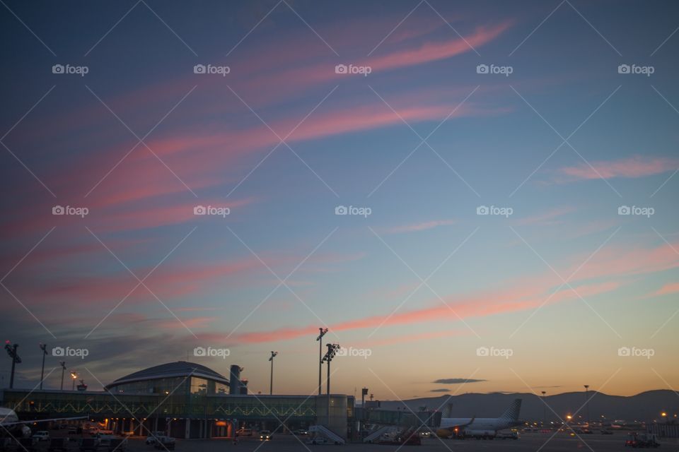 Sunset in barcelona airport