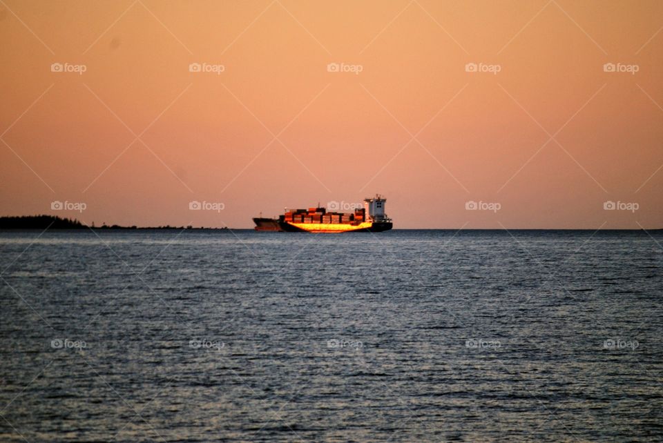 Ship in sunset