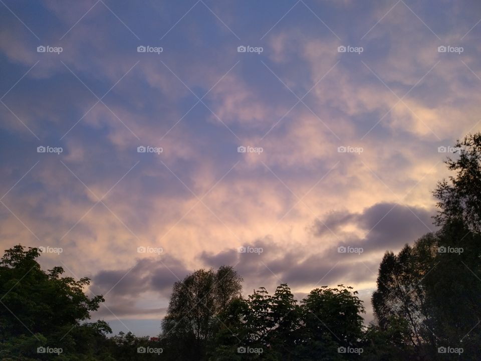Sky with clouds during sunset in Stockholm suburb