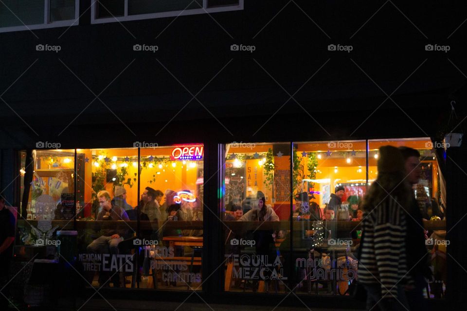 Moonlight Market in my small town is an annual pre- Christmas event on or around a full moon. It’s always an event full of twinkling lights, costumes, fun food and activities. Food brings people together like at this Mexican restaurant.